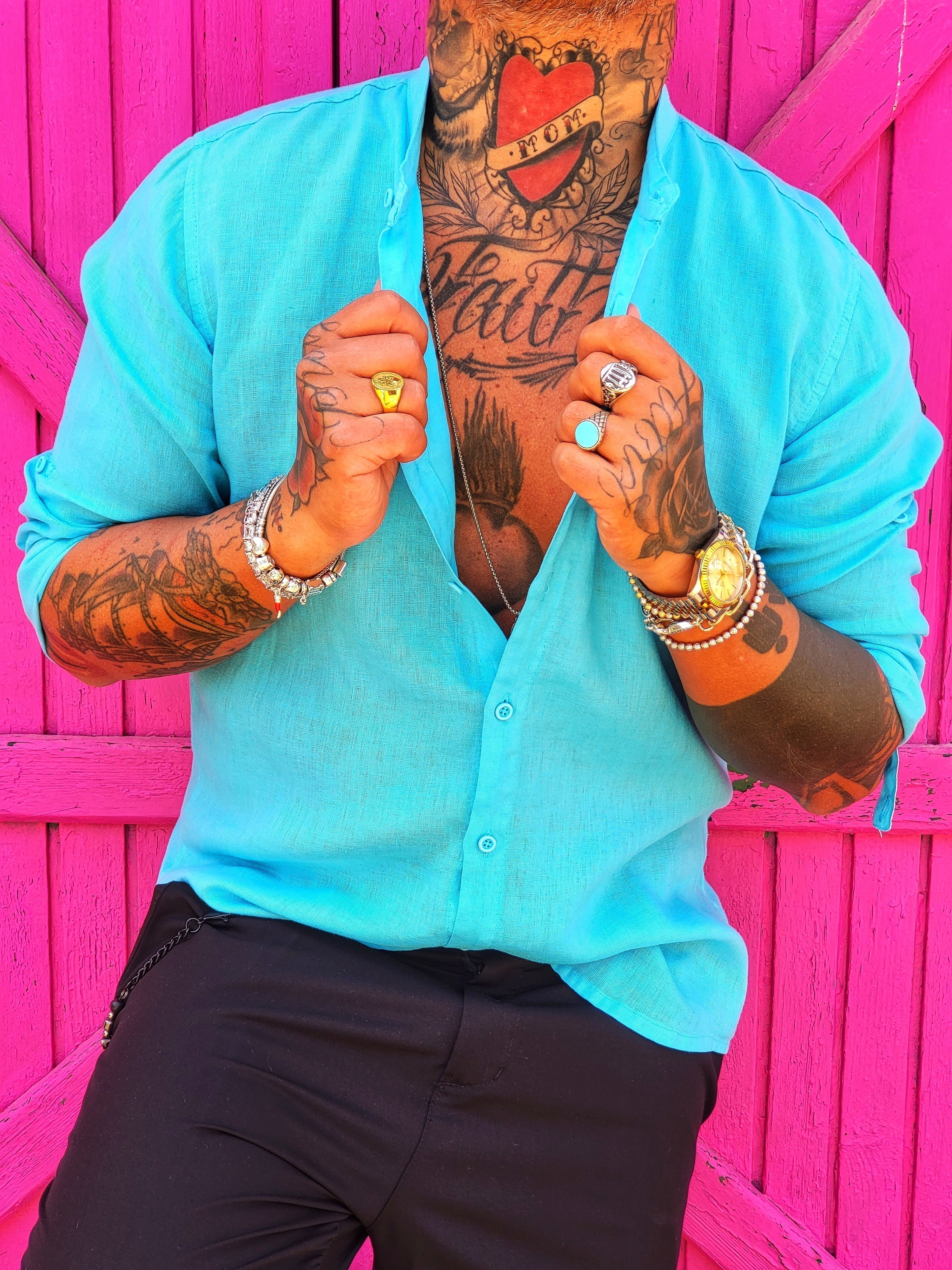 Camicia Lino Turchese