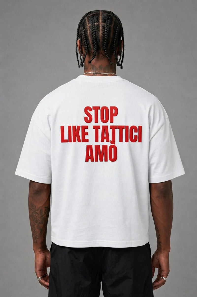 T-Shirt Stop Like Tattici Amo White Red