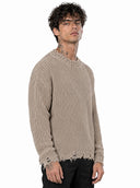Maglione Girocollo Sfrangiato Beige