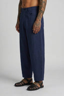 Pantalone Balloon Lino Blu