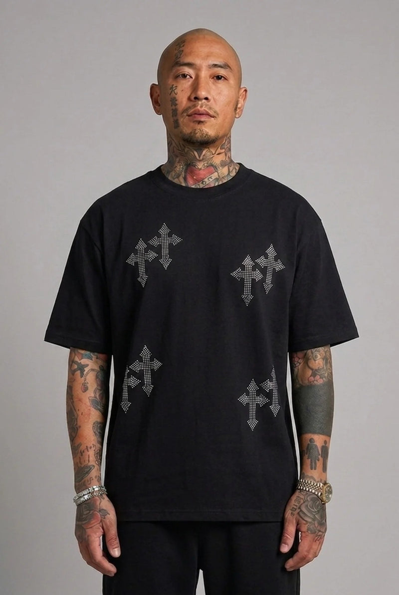 T-Shirt Diamond Crosses Black