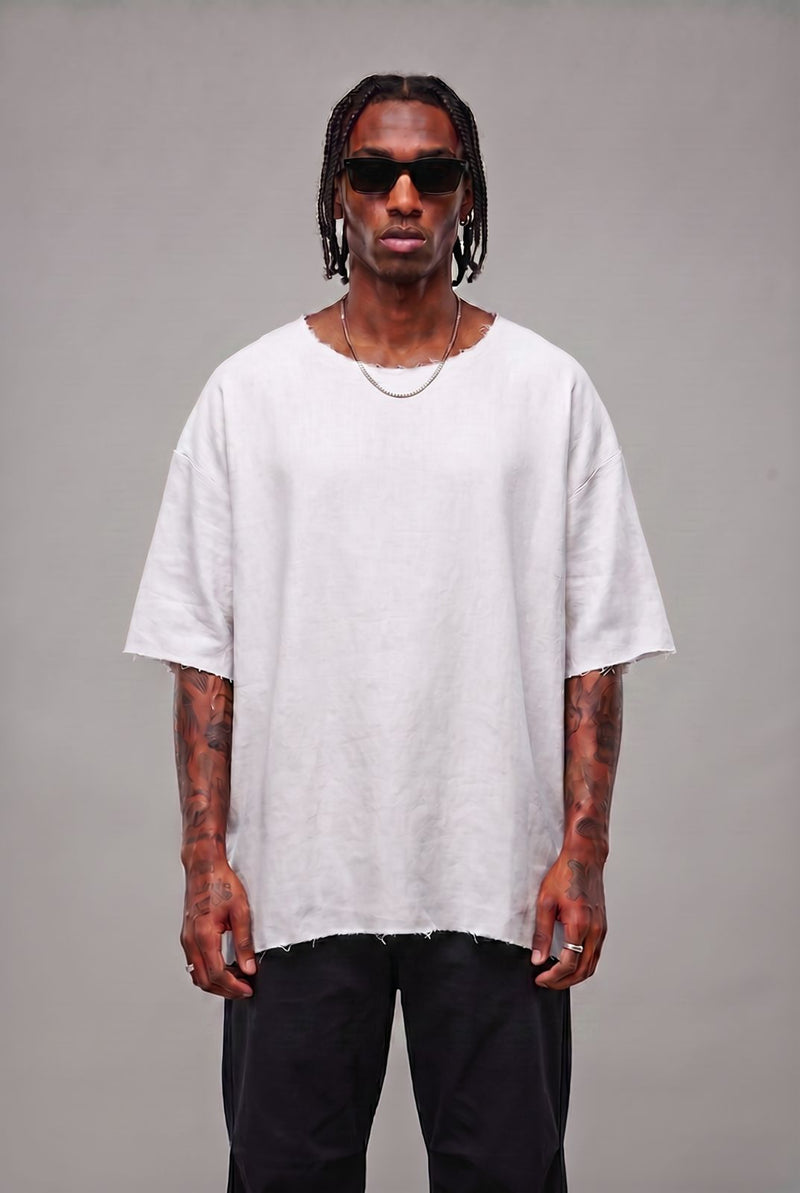 T-shirt Lino Over Taglio Vivo White