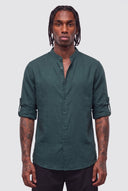 Camicia Lino Coreana Dark Green