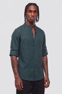 Camicia Lino Coreana Dark Green