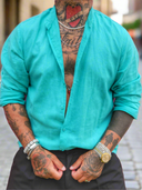 Camicia Lino  Dubai Water Green