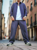 Completo Lino Rashford Blu 2 pezzi camicia + pantalone