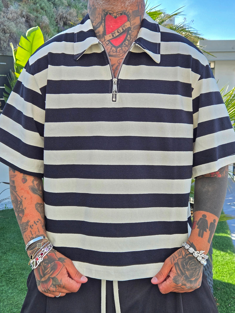 Polo Zip Bande Black/White