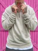 Felpa Mezza Zip Garzata Beige