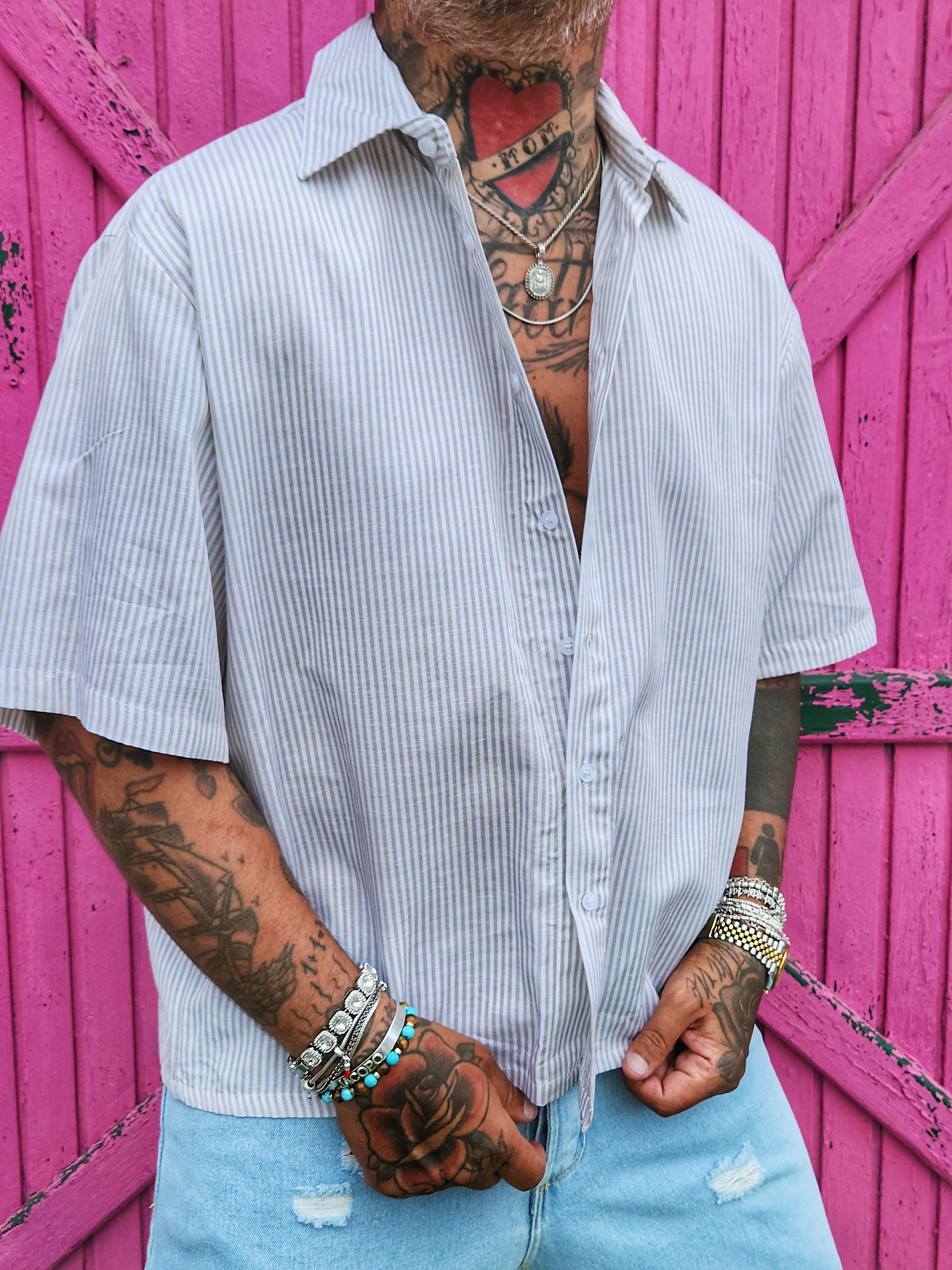 Camicia Mille Righe Beige