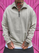 Felpa Mezza Zip Garzata Beige