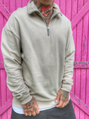 Felpa Mezza Zip Garzata Beige